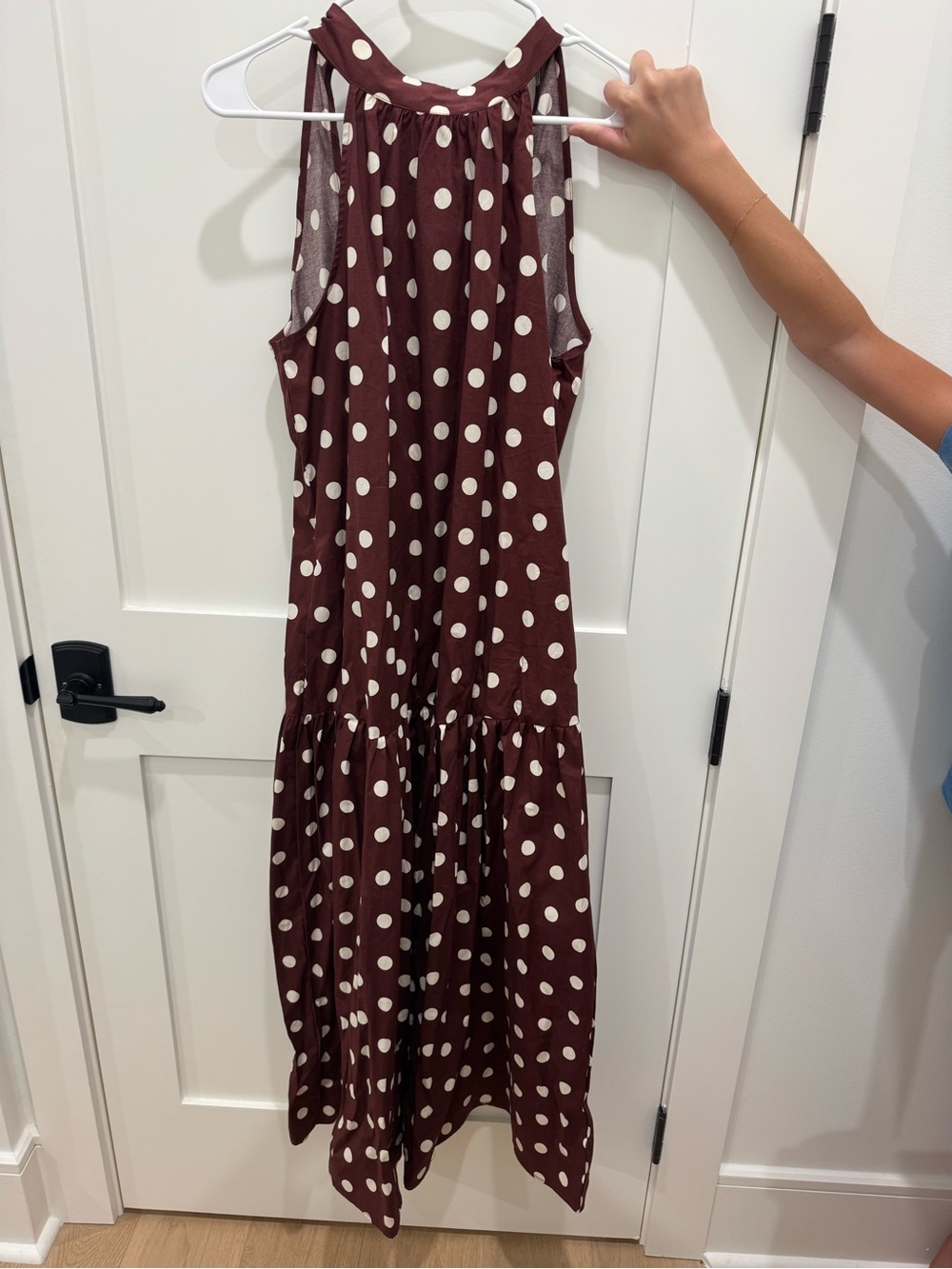 Nicole Miller Brown Maxi Dress with Ivory Polka Dots